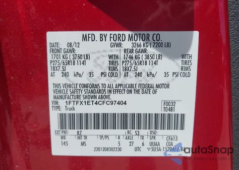 2012 Ford F-150 Xlt z USA, uszkodzony, nr VIN 1FTFX1ET4CFC97404